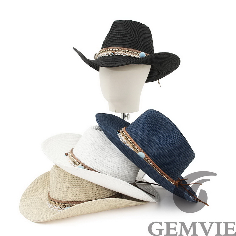 Paper Straw Color - GEMVIE Sombrero de Paja Estilo Vaquero