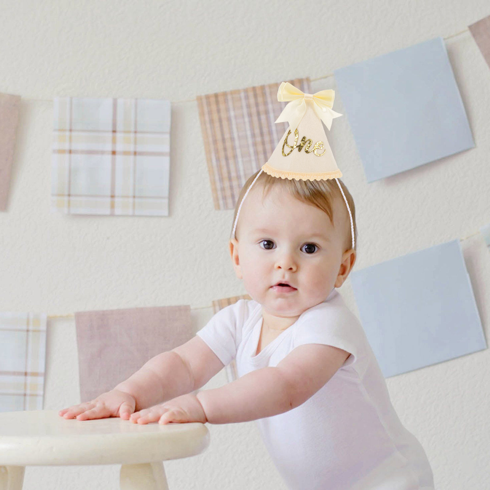 Party Hat Cone - Sombrero de Primer Cumpleaños con Lazo,