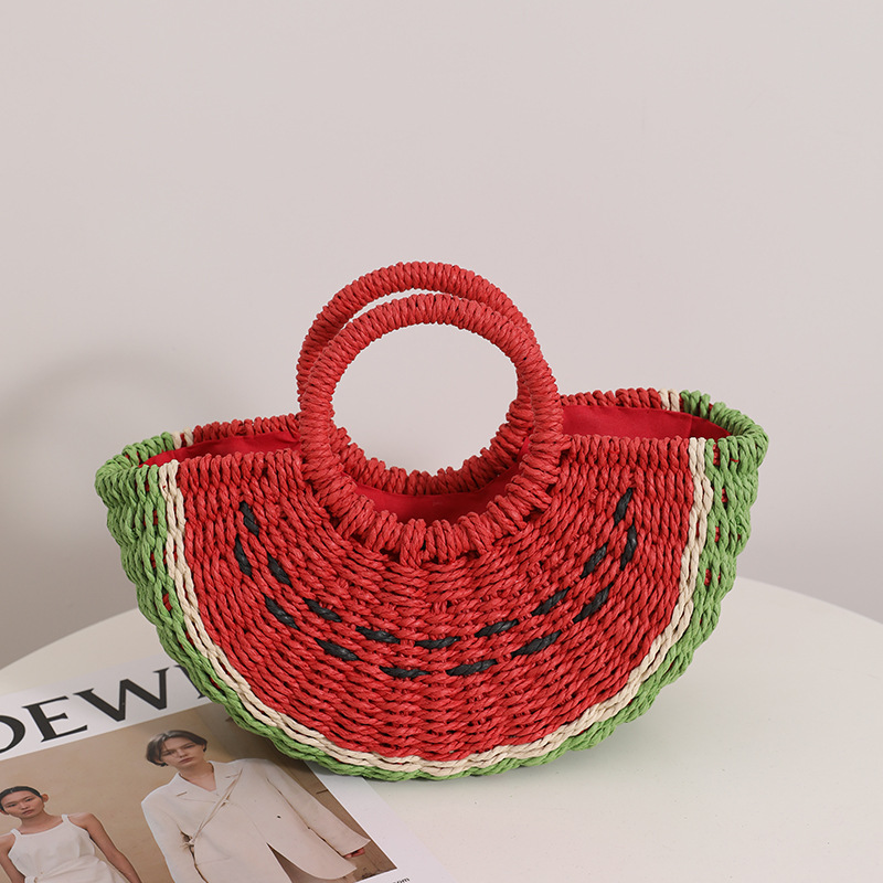 Paper Straw Color - Lindo bolso de paja de sandía,